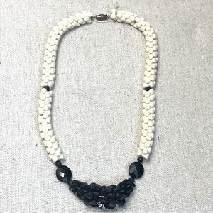 Vintage Black & Ivory Beaded Statement Necklace As Is